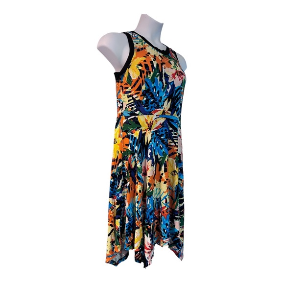 Midnight Velvet T-Shirt Knit Colorful Tropical Floral Lettuce Hem Tank Dress - Picture 3 of 12